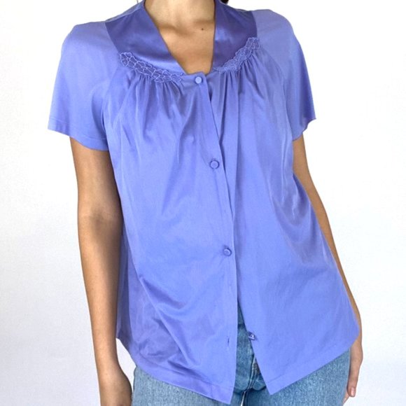 Vintage Periwinkle Button Down Blouse Boho - Picture 6 of 12